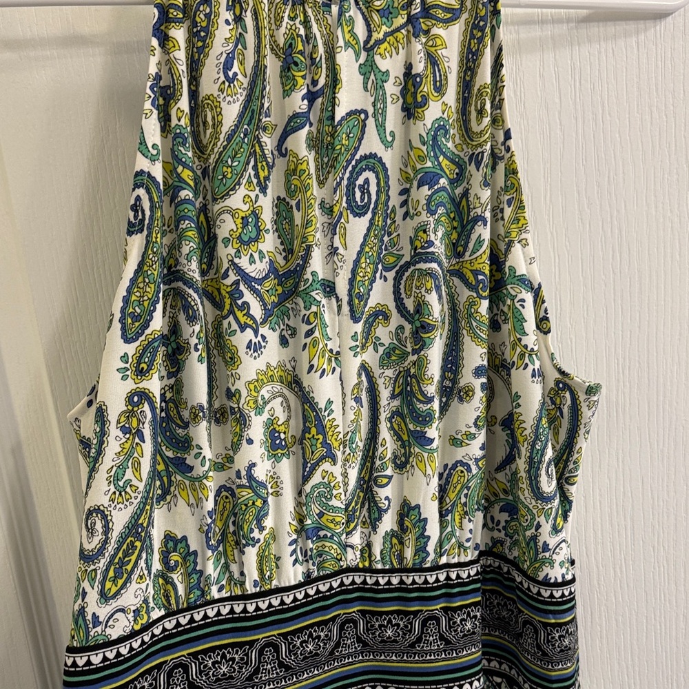 London Fog Green Paisley Halter Maxi Dress with Cream and Black Accents - Picture 5 of 5